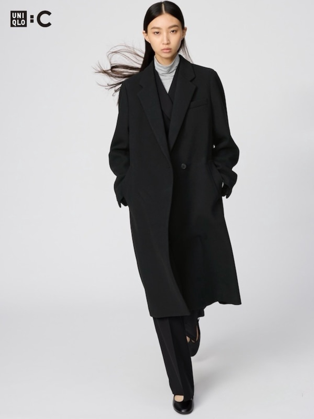 Uniqlo Black Long Tailored Trench Coat Small